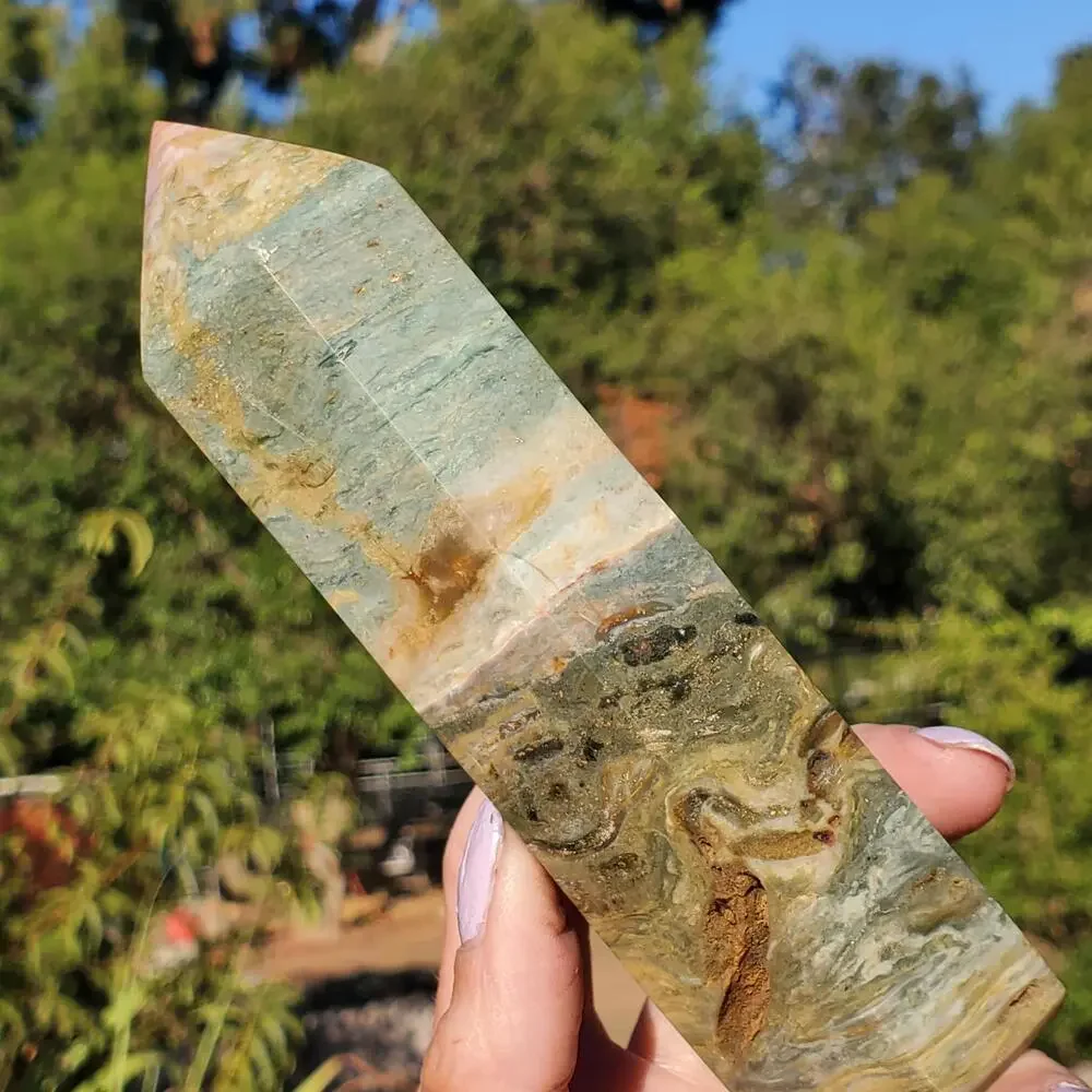 Ocean Jasper Green Sea Crystal Tower Point 320 grams